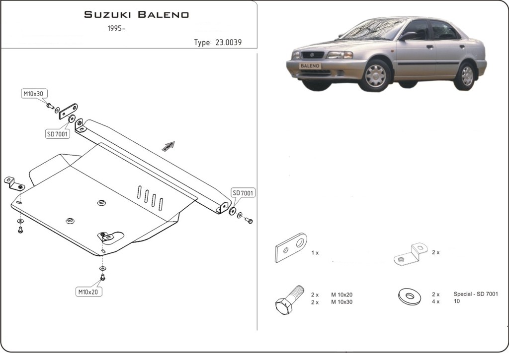 Unterfahrschutz Suzuki Baleno | 07/1995 - 06/2002 | Motor & Getriebe | Stahl 2 mm
