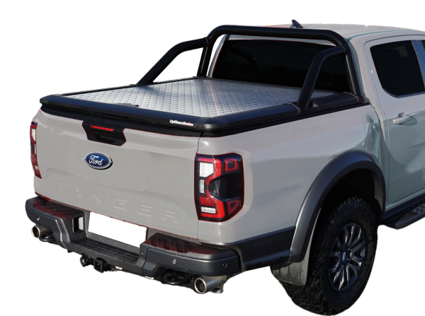 UpStone Ladeflächenabdeckung für FORD RANGER mit Double Cab, ab 2023 bis heute, Aluminium silber, inkl. EVOR Überrollbügel